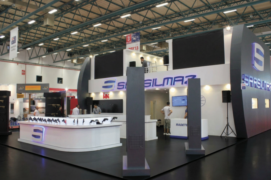 Custom double-deck exhibition stand built for an international trade fair in Germany